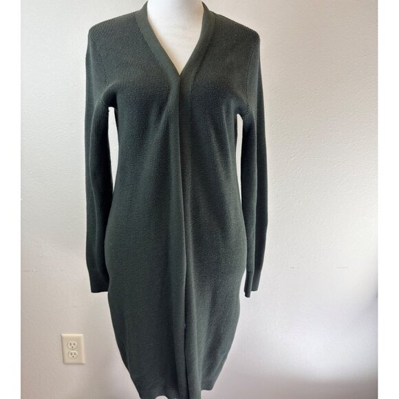 H&M Women's Small Open Long Cardigan Army/Hunter Green Casual Layering Boho - Picture 1 of 15